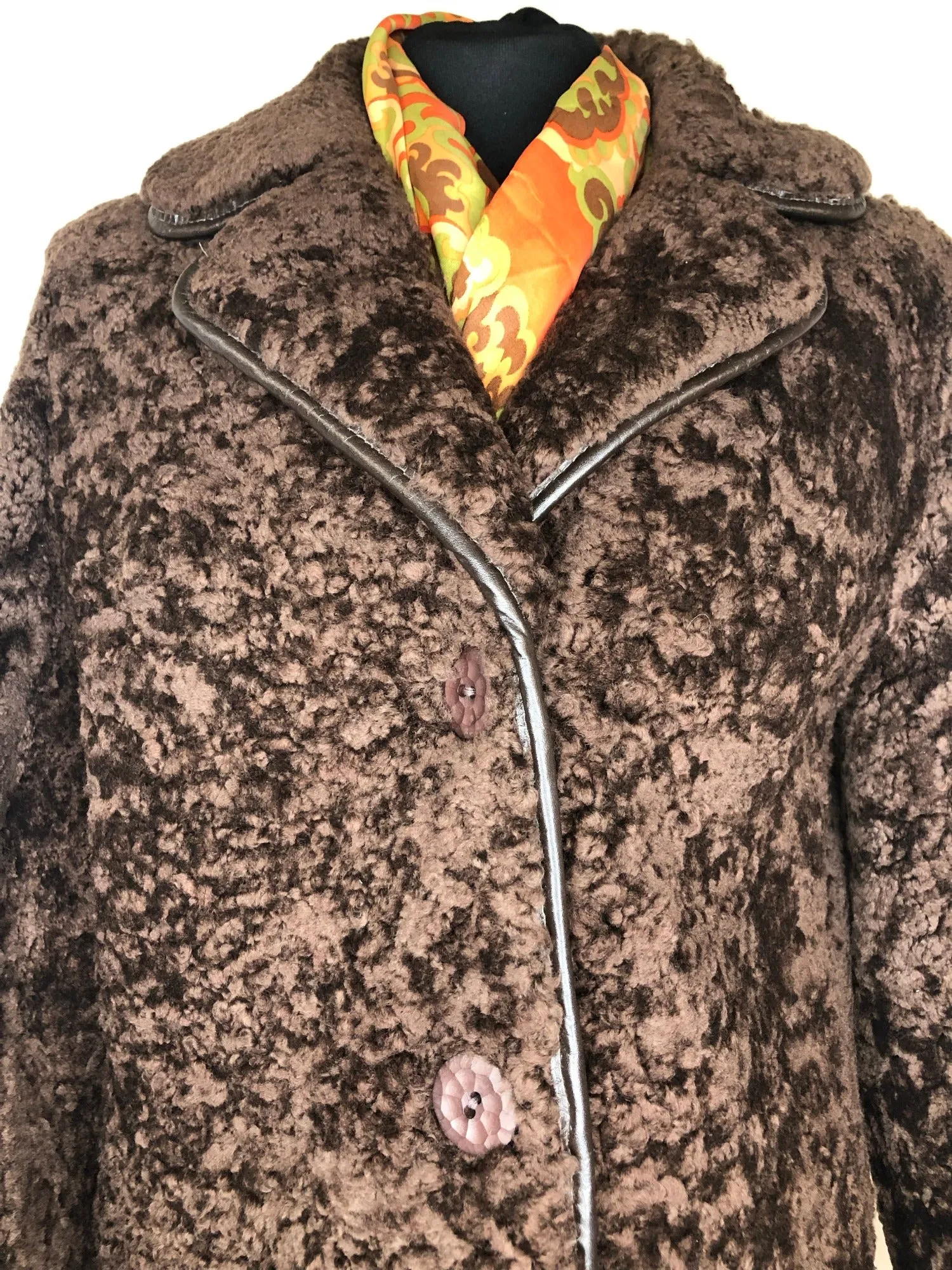 1970s Brown Teddy Borg Coat by Scandinavian Fur Co - Size UK 12