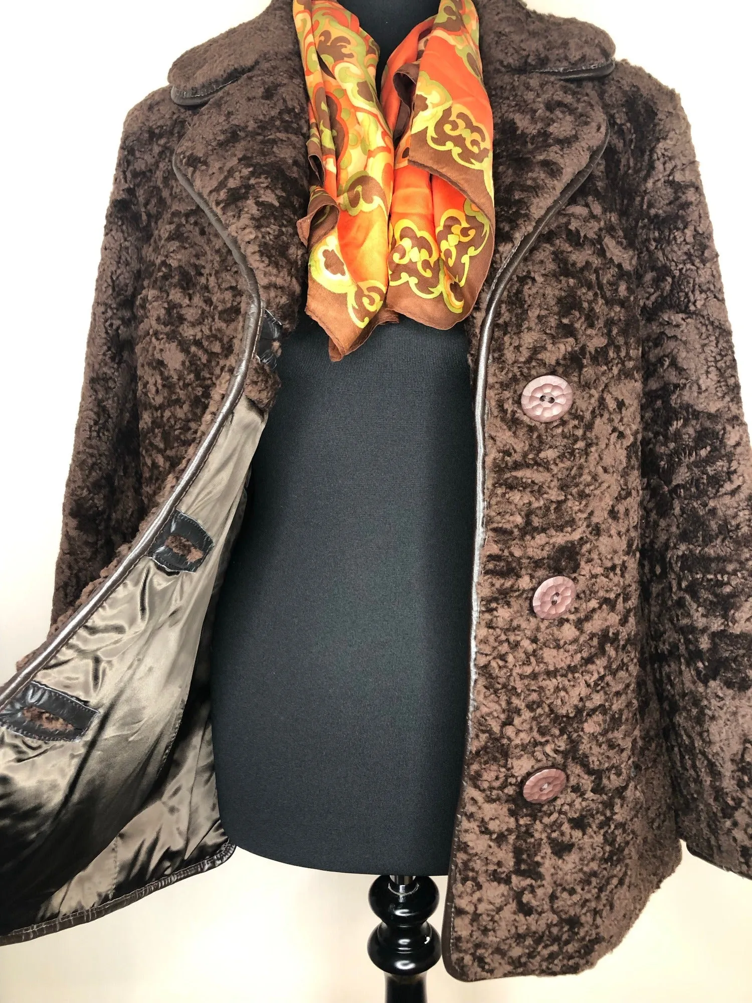 1970s Brown Teddy Borg Coat by Scandinavian Fur Co - Size UK 12