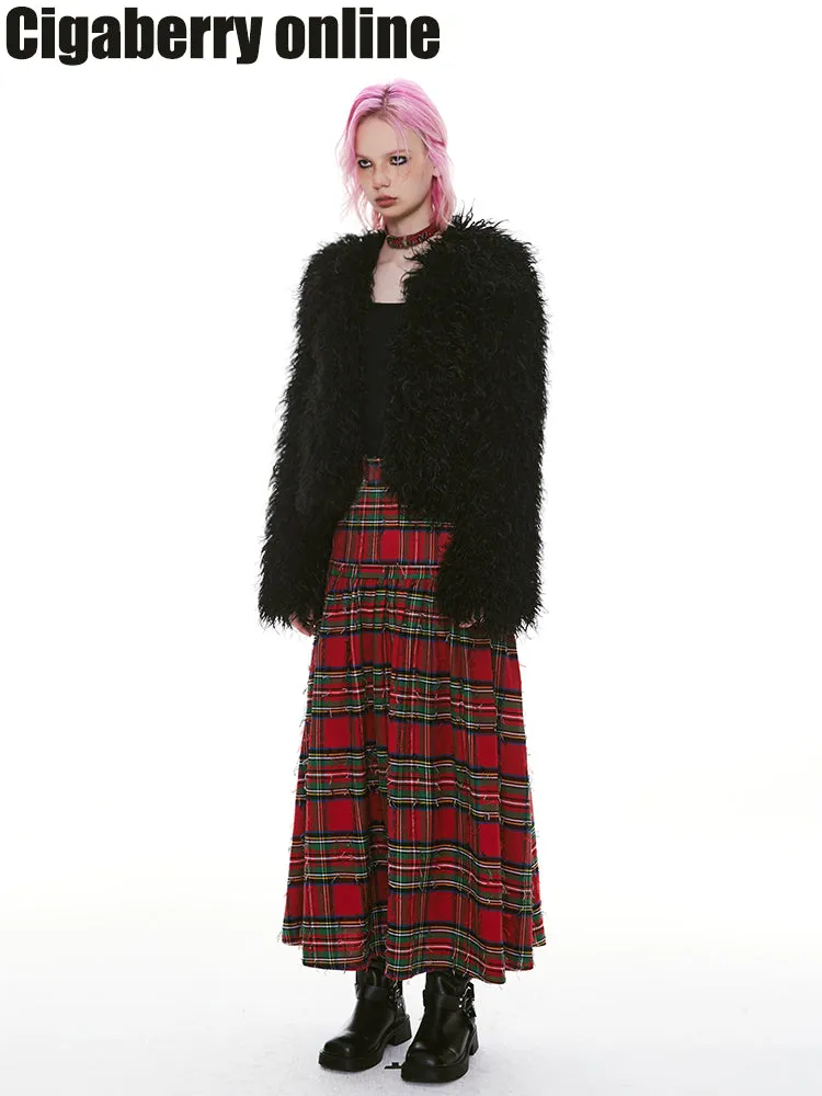 2Way Checked Girly Punk Unique Short-Skirt Long-Skirt