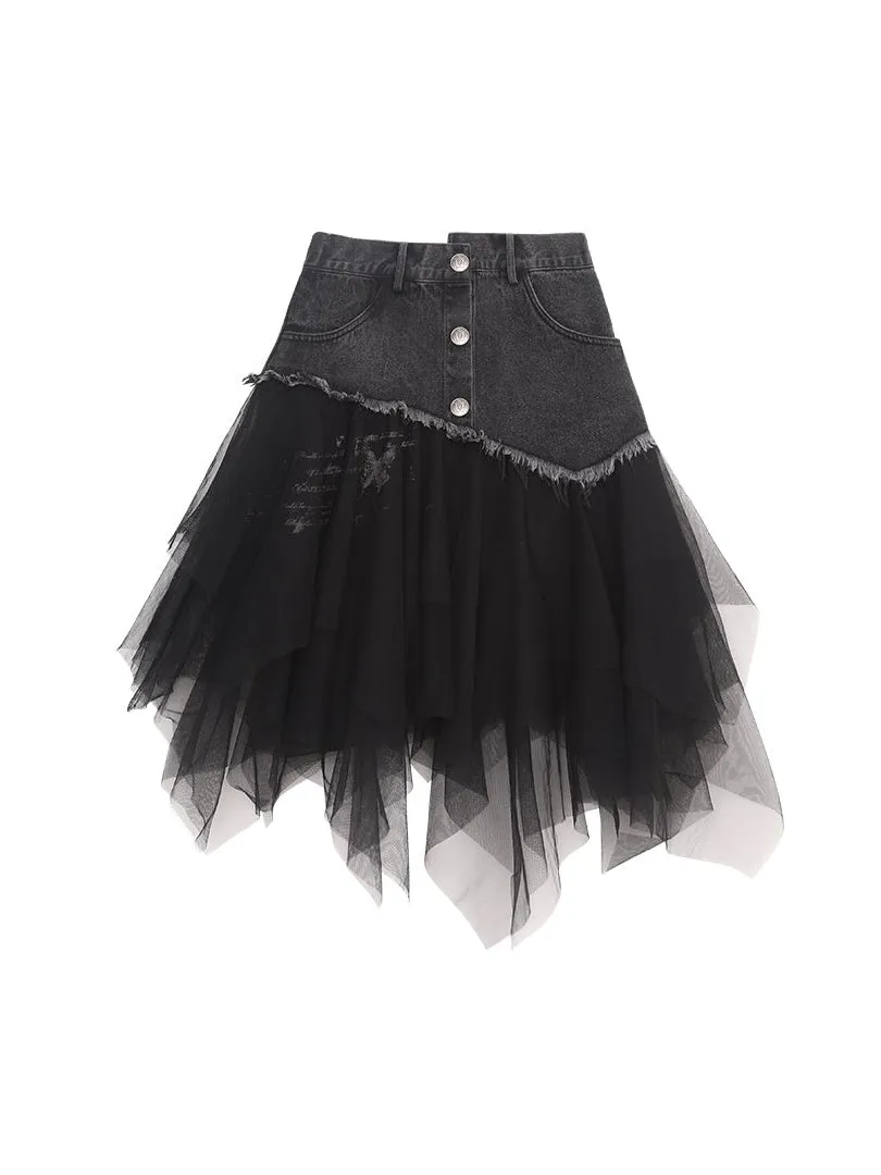 2Way Denim Stitch Mesh Skirt & Top