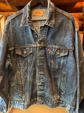 7. Vintage Levis Dark Trucker Denim Jacket, Large