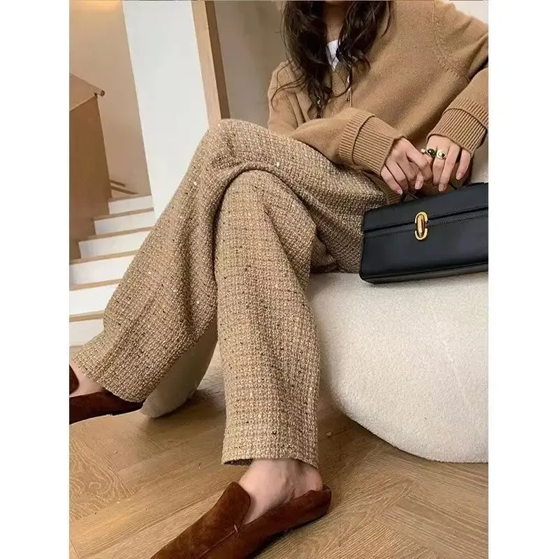 ADVBRIDGE Early Autumn New Hiphop Drape Narrow Version Khaki Tweed Casual Pants for Women Autumn and Winter techwear women