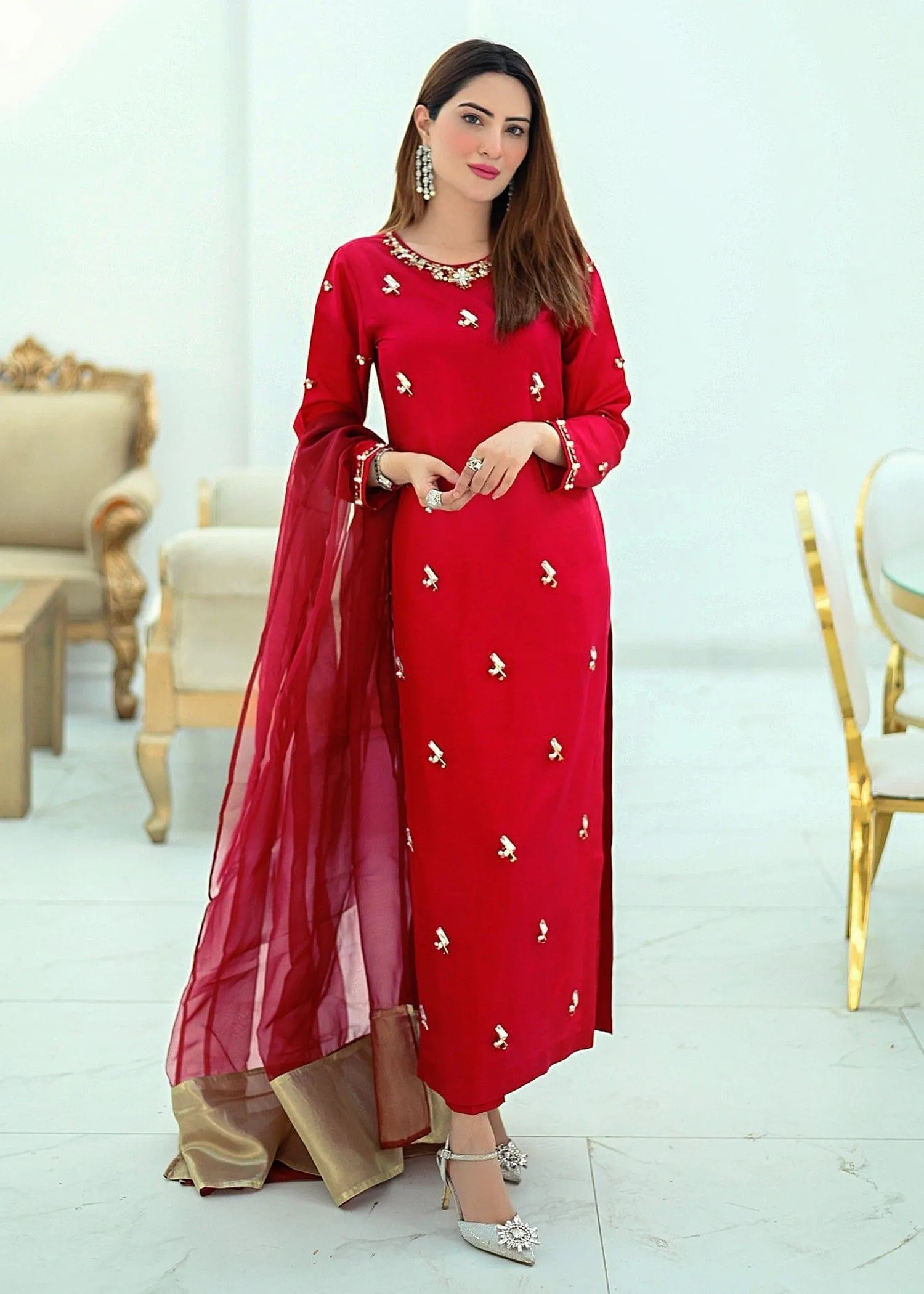 Allure by Ih - ROSA - Katan Silk - Maroon - 3 Piece