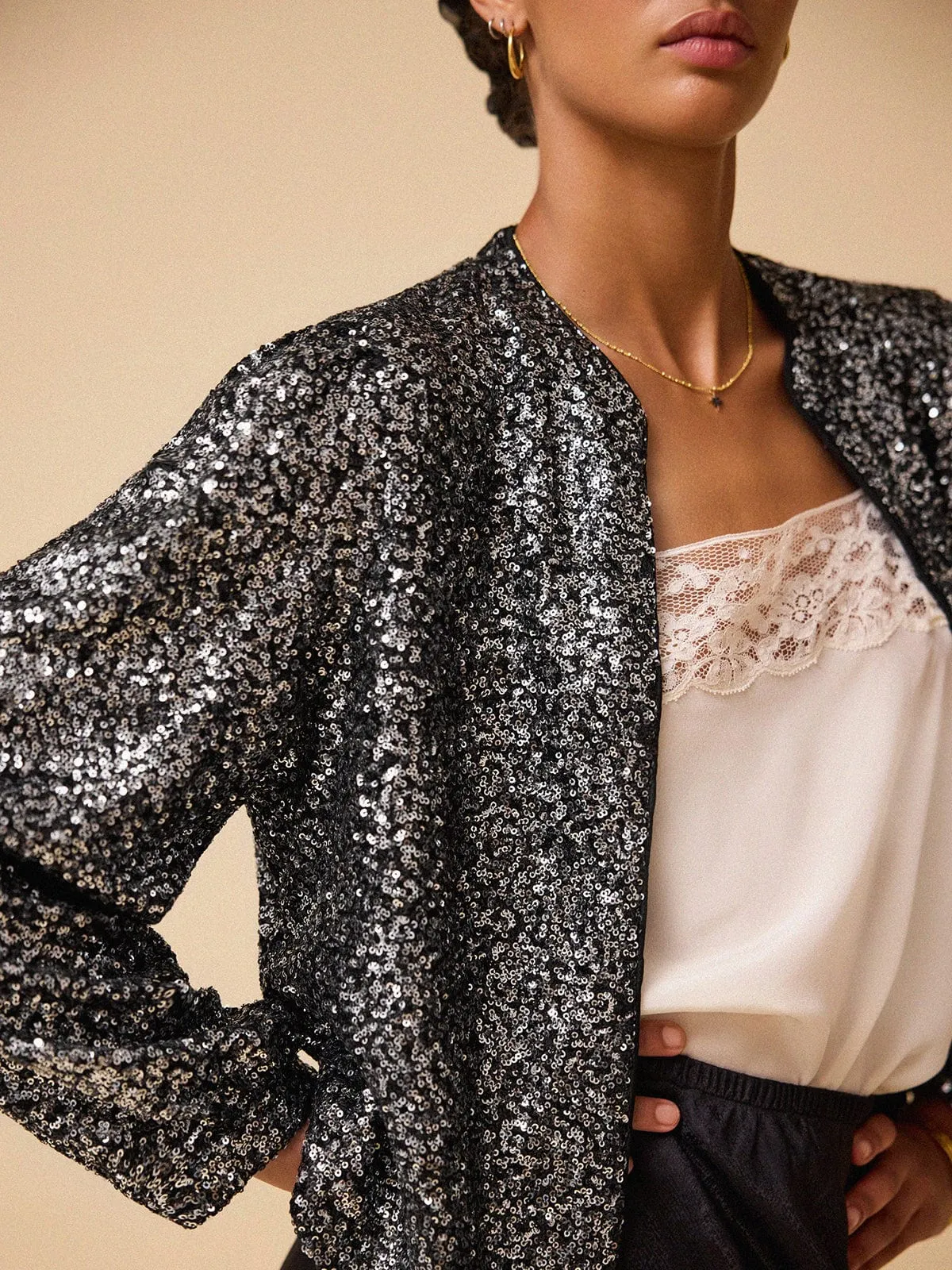 Amira Sequin Jacket - Black