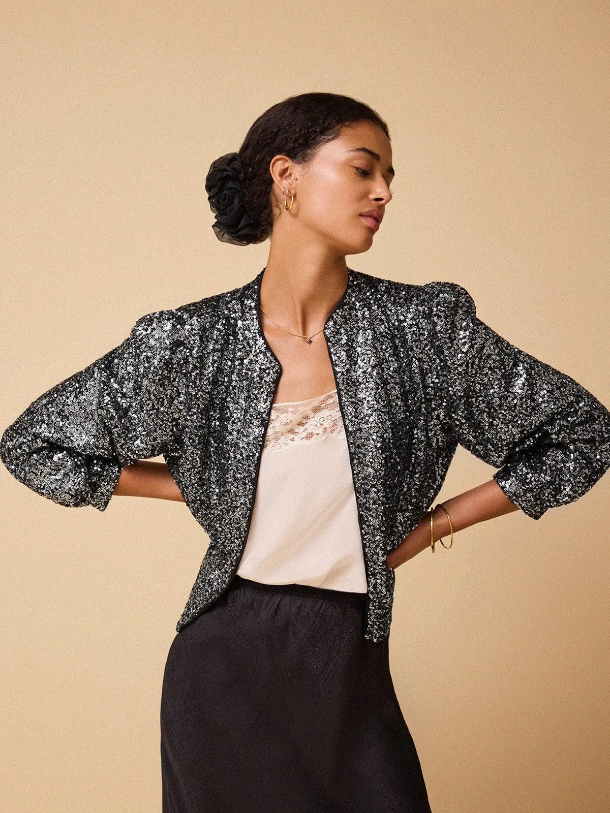 Amira Sequin Jacket - Black
