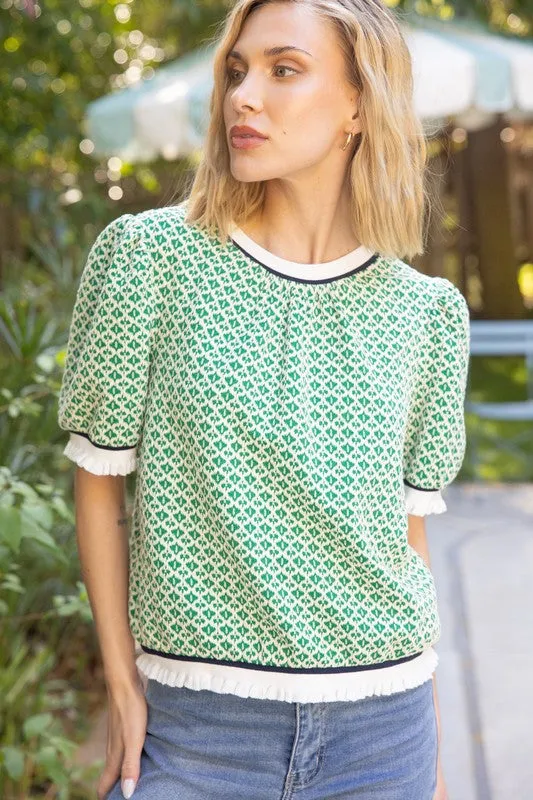 Apparel- VOY Striped Band Detailed Printed Knit Top