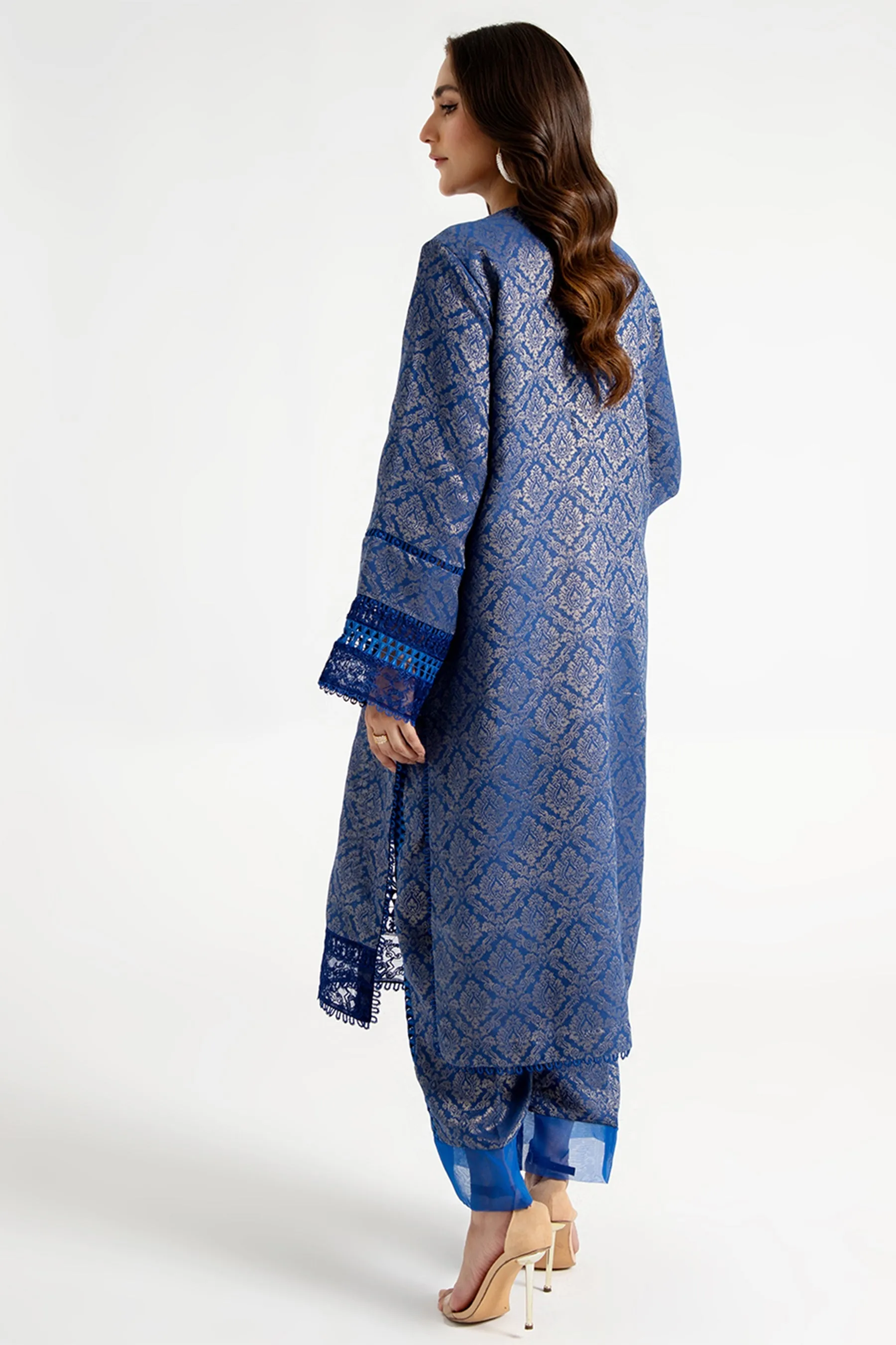Arif Ashraf - Mavi - Electric Blue - Self Jacquard and Organza - 3 Piece