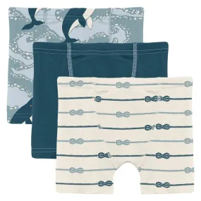 Bamboo Boxer Briefs (Set of 3) - Stormy Sea Splashing Whales, Peacock & Natural Boat Rope