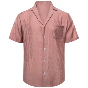 Barry Wang Shirt RosyBrown Pink Solid Button Up Short Sleeves Shirt