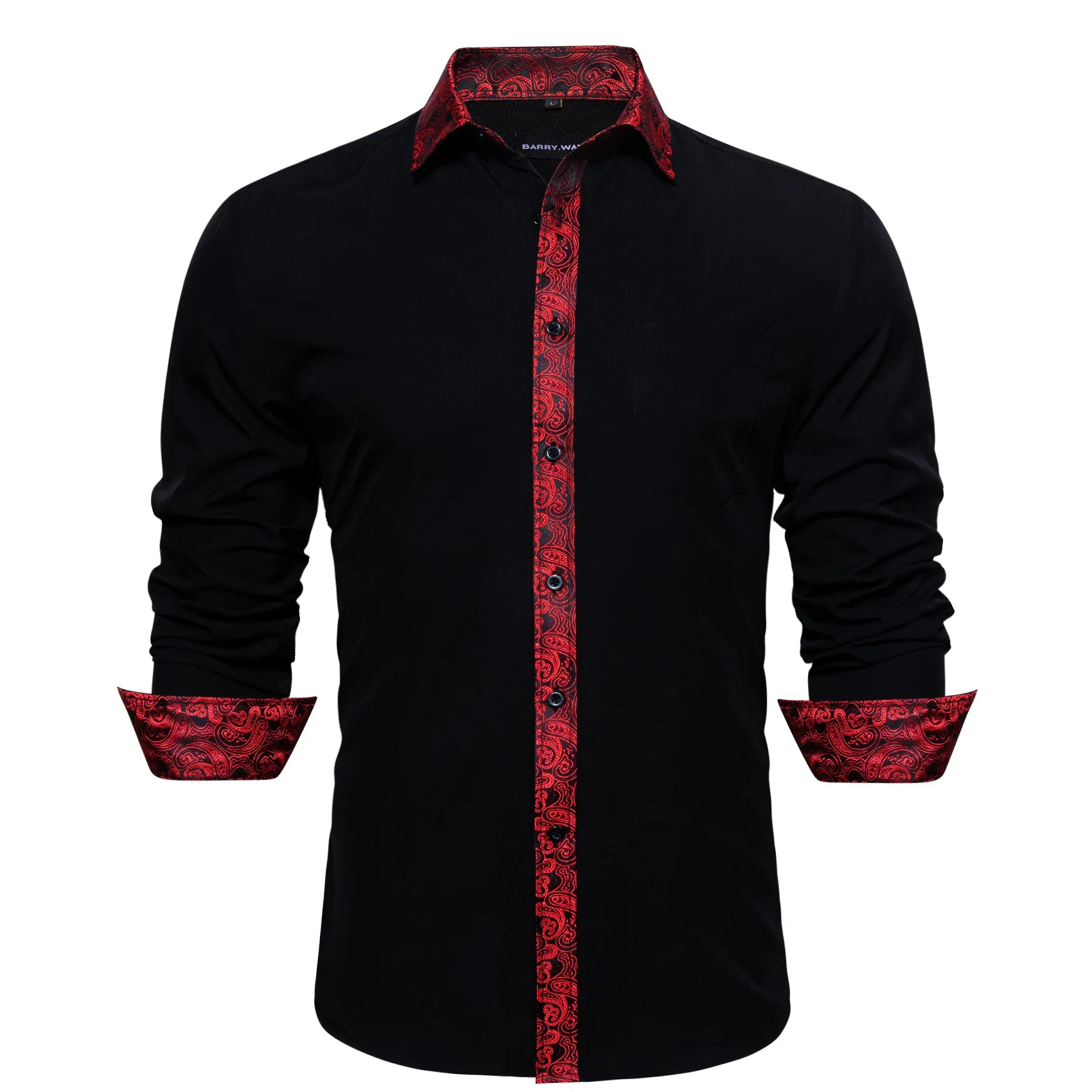 Barry.wang Black Red Splicing Men's Business Shirt
