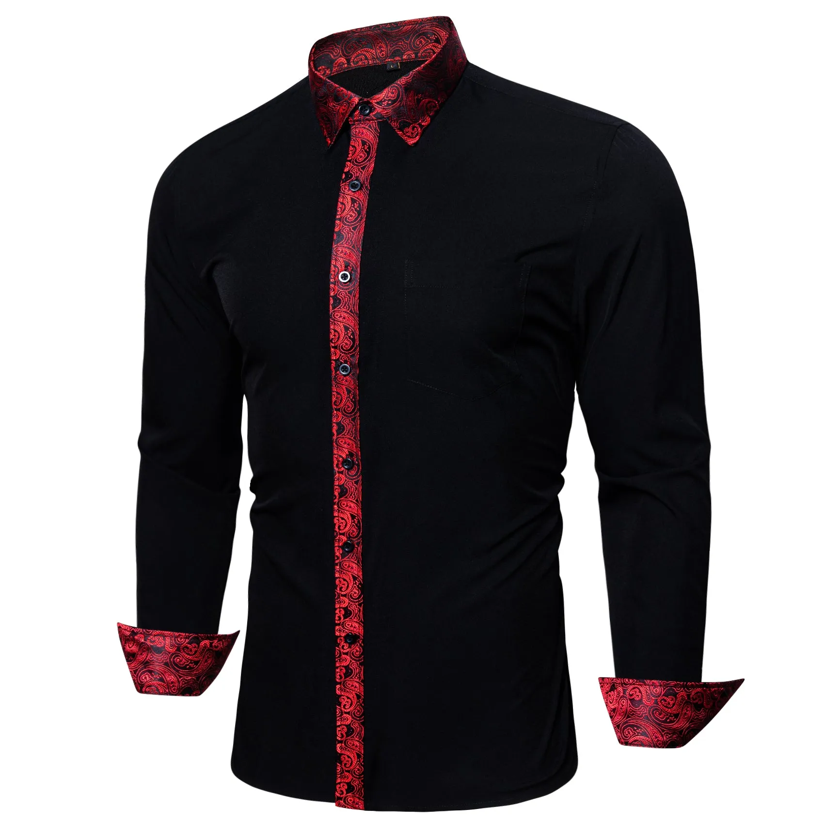 Barry.wang Black Red Splicing Men's Business Shirt