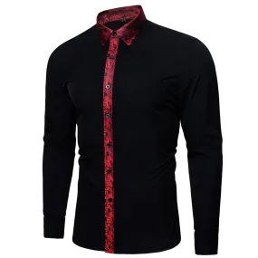 Barry.wang Black Red Splicing Men's Business Shirt