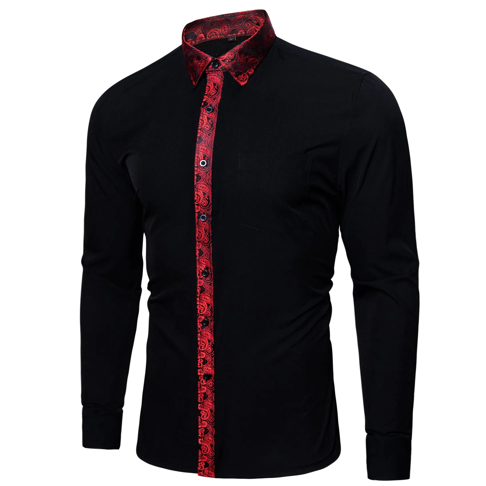 Barry.wang Black Red Splicing Men's Business Shirt