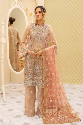 Basit Sipra - S E R E N E L U X E - Organza - Peach Gold - 3 Piece