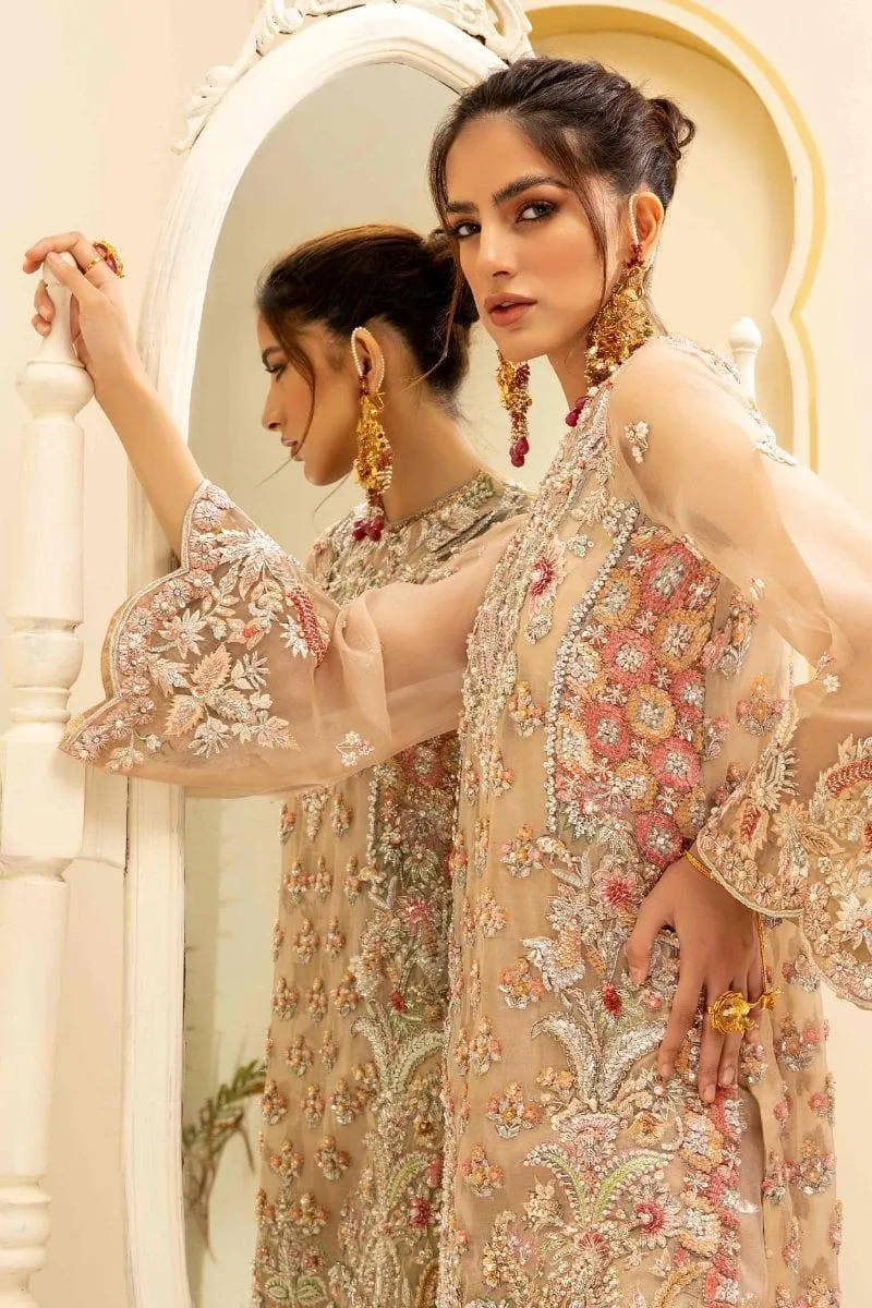 Basit Sipra - S E R E N E L U X E - Organza - Peach Gold - 3 Piece