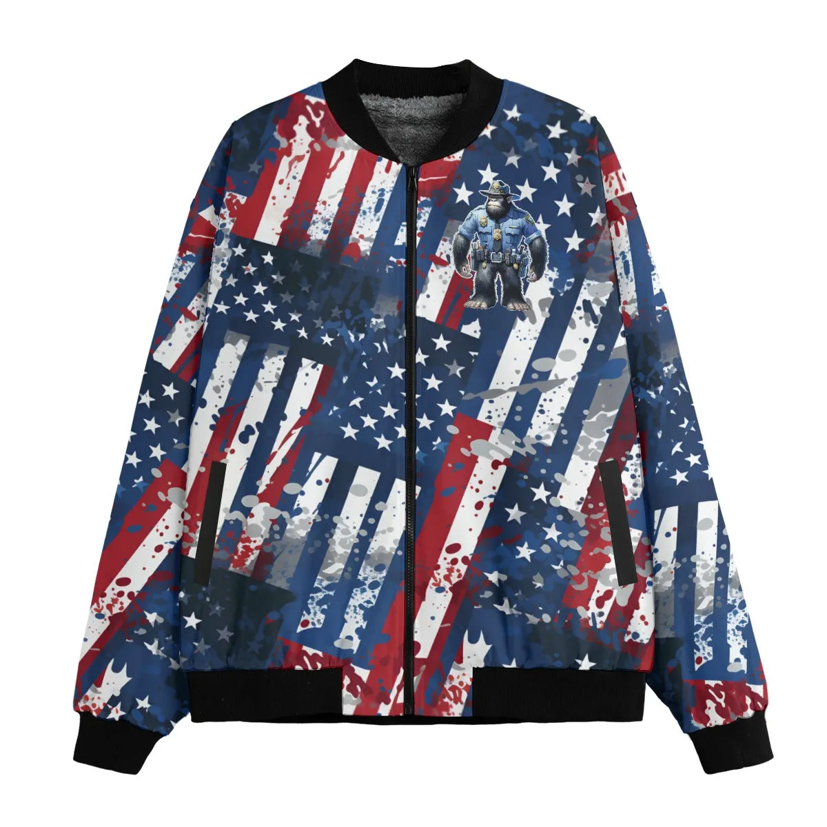 Bigfoot, Sasquatch Police Officer, Polyester Fleece Bomber Jacket / Zipper Closure