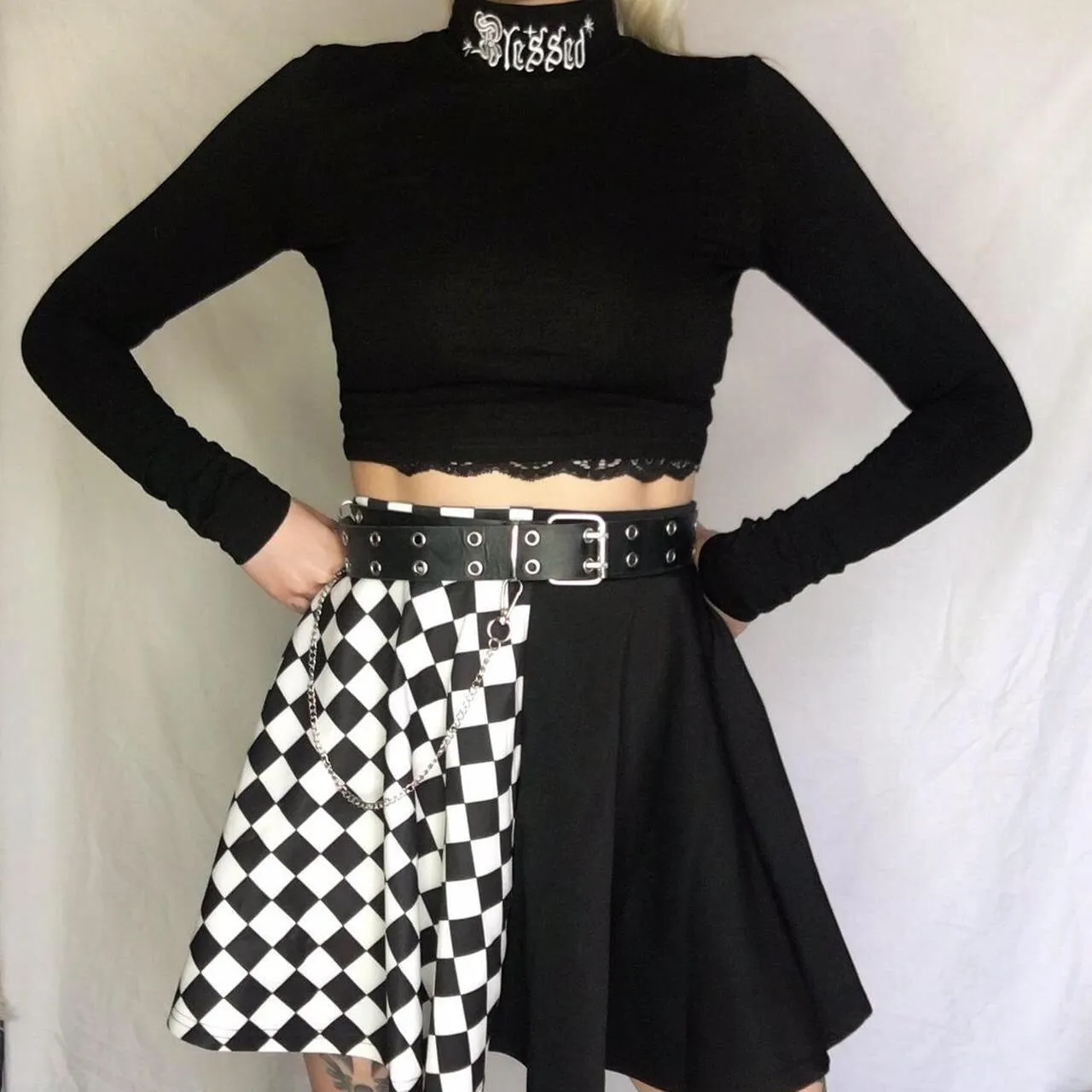 Black and White Checkerboard Gothic Skater Skirt