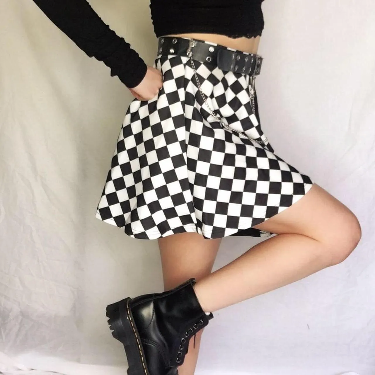Black and White Checkerboard Gothic Skater Skirt