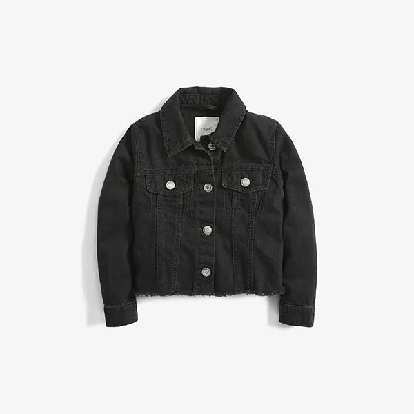 Black Raw Edge Cropped Western Jacket (3-12yrs)
