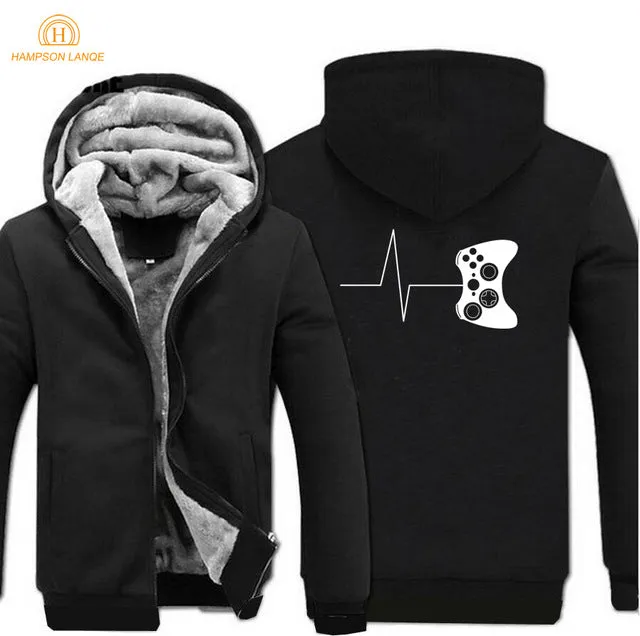 Black Solid Video Game Zipper Fleece