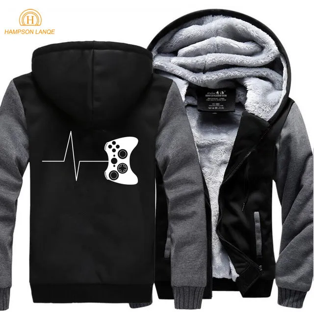 Black Solid Video Game Zipper Fleece