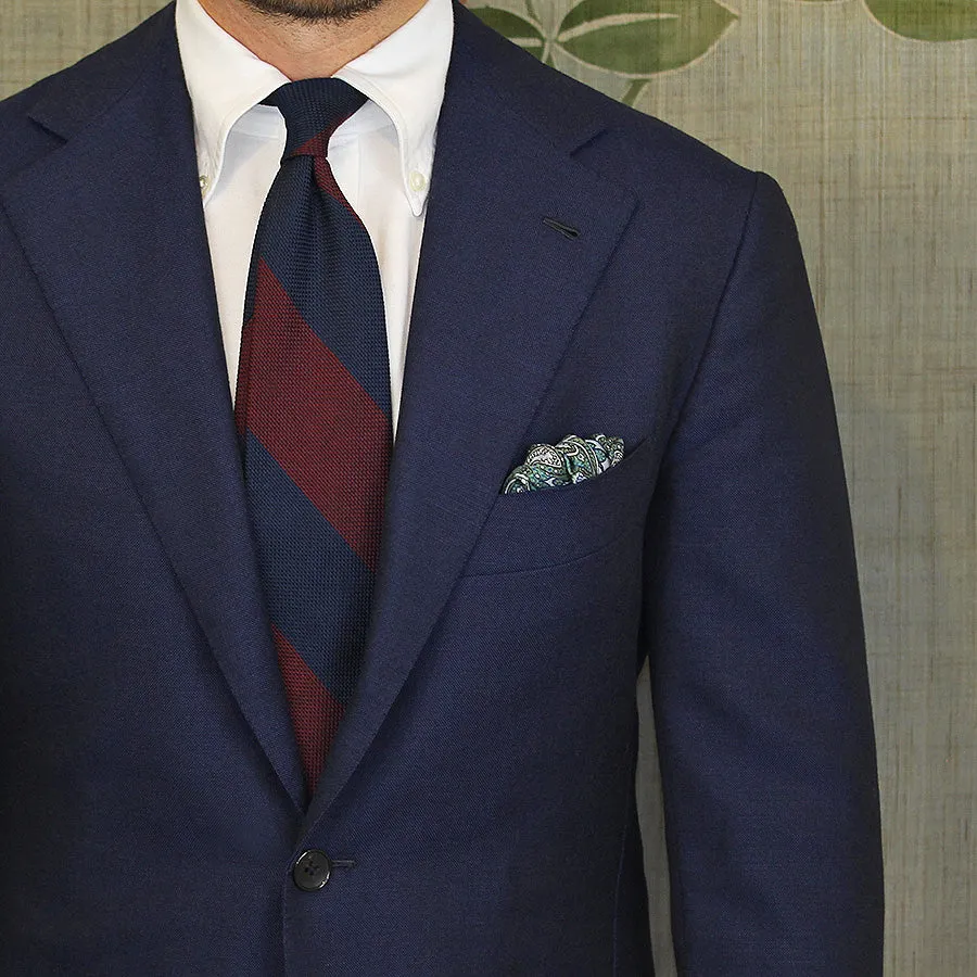 Block Stripe Grenadine / Garza Fina Bespoke Tie - Navy / Burgundy