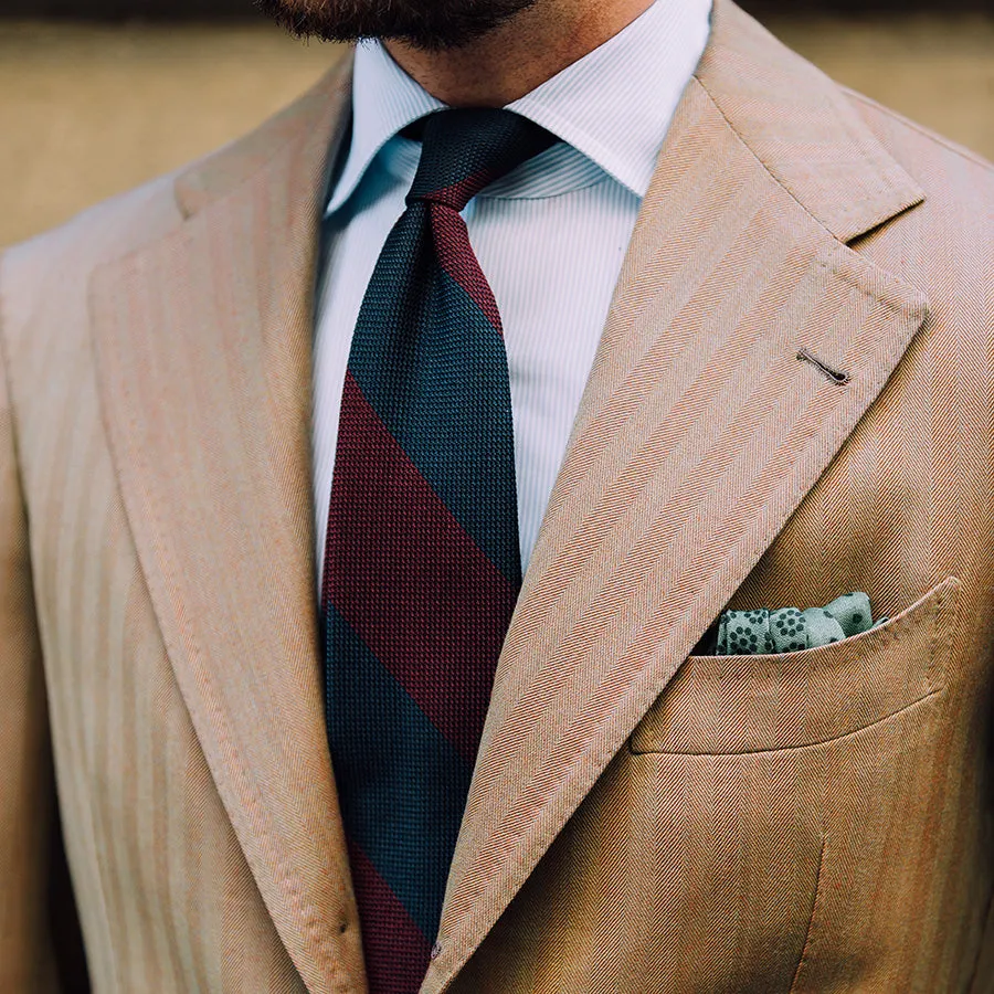 Block Stripe Grenadine / Garza Fina Bespoke Tie - Navy / Burgundy