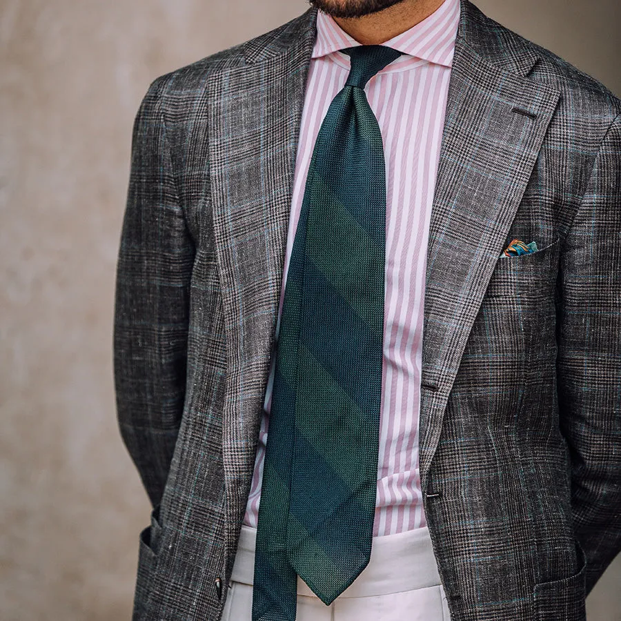 Block Stripe Grenadine / Garza Fina Bespoke Tie - Navy / Forest Green