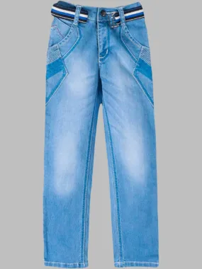 Boys' Light Blue Denim Jeans with Striped Belt Detail