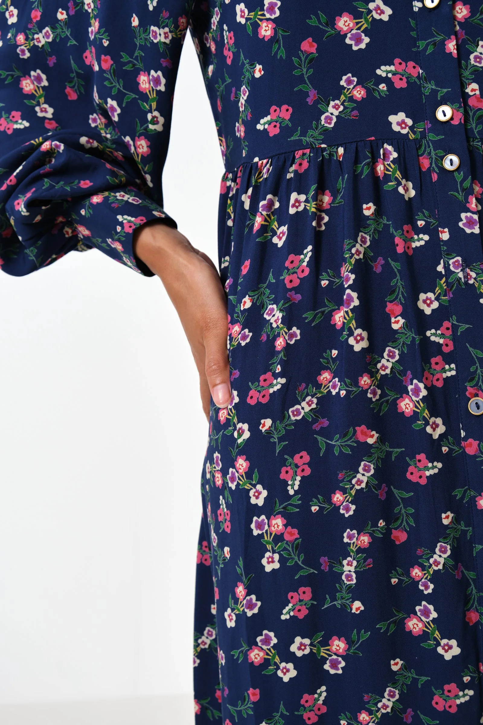 Bricia Naïve Posy Print Tiered Midi Dress - Navy