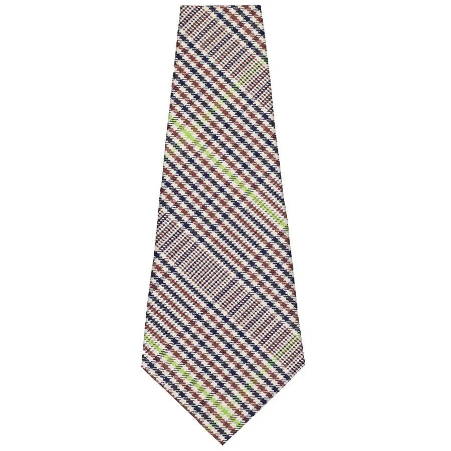Checked Bespoke Cotton Tie - Brown / Navy