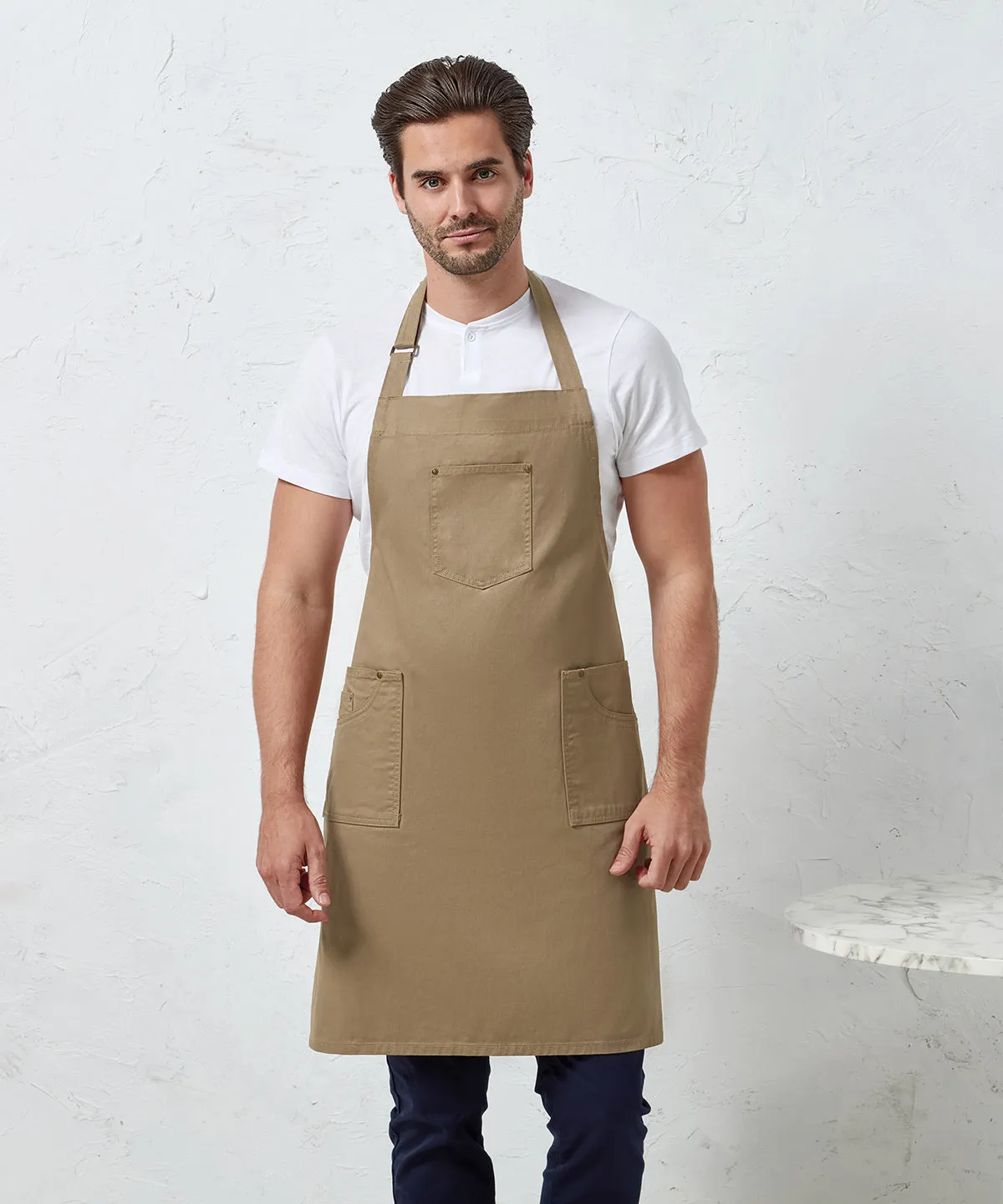 Chino cotton bib apron | Khaki