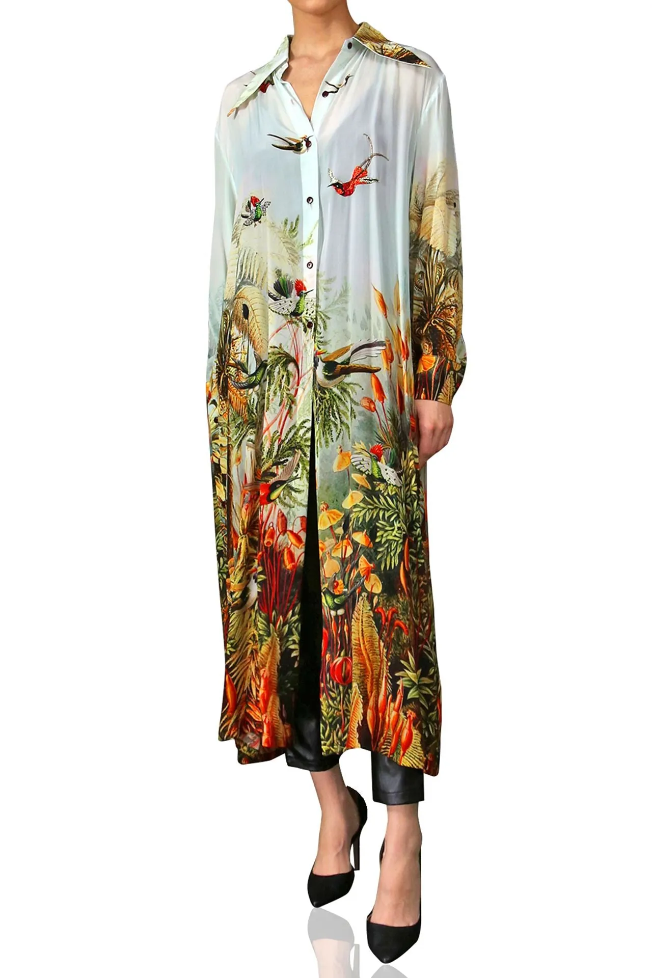 Collar Button Down Shirt Dress -Long