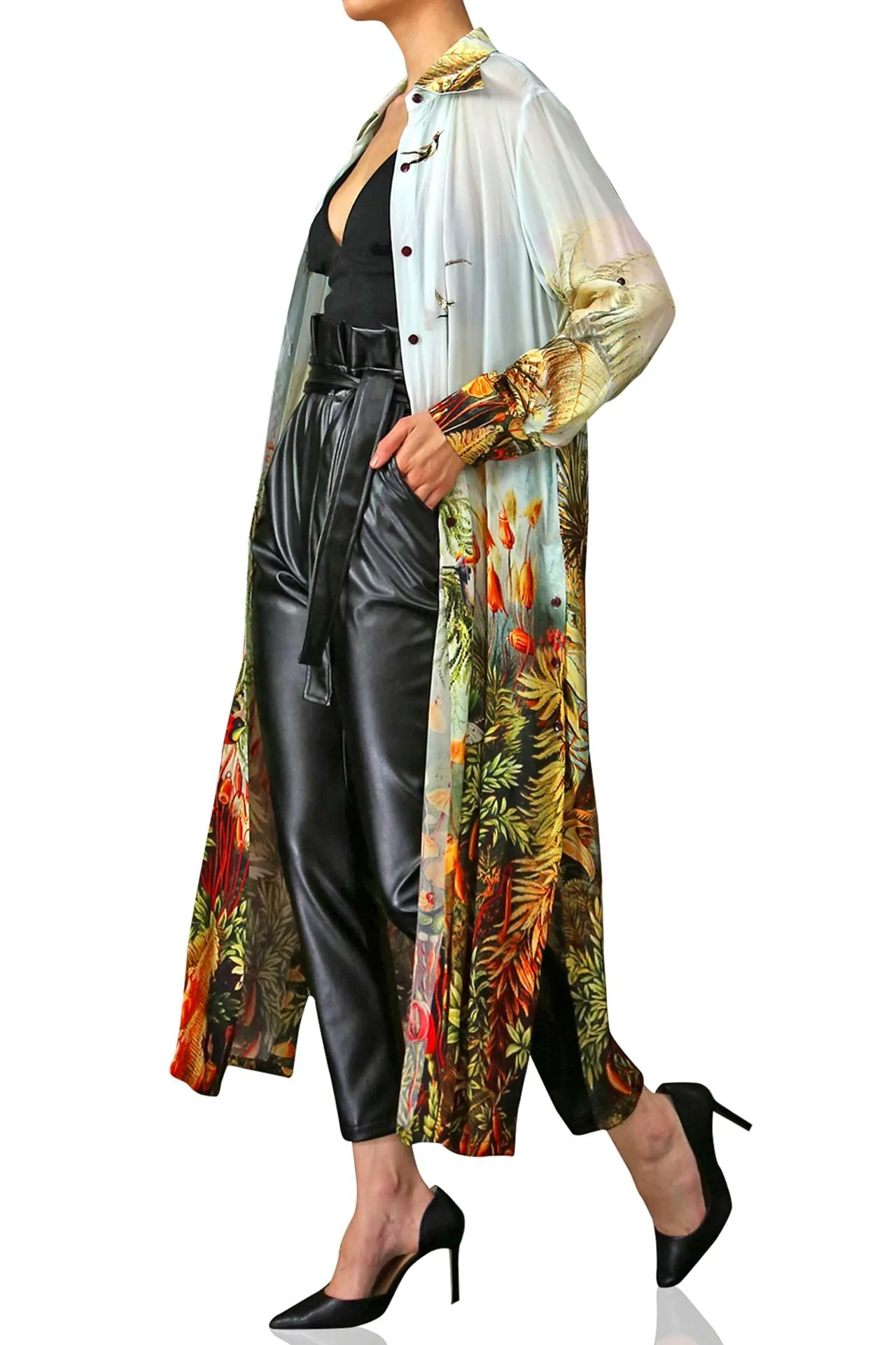Collar Button Down Shirt Dress -Long