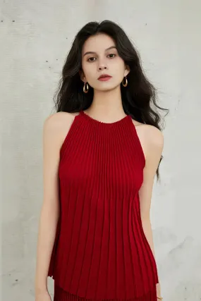 Cotton Blend Sleeveless Accordion Pleated Knit Top