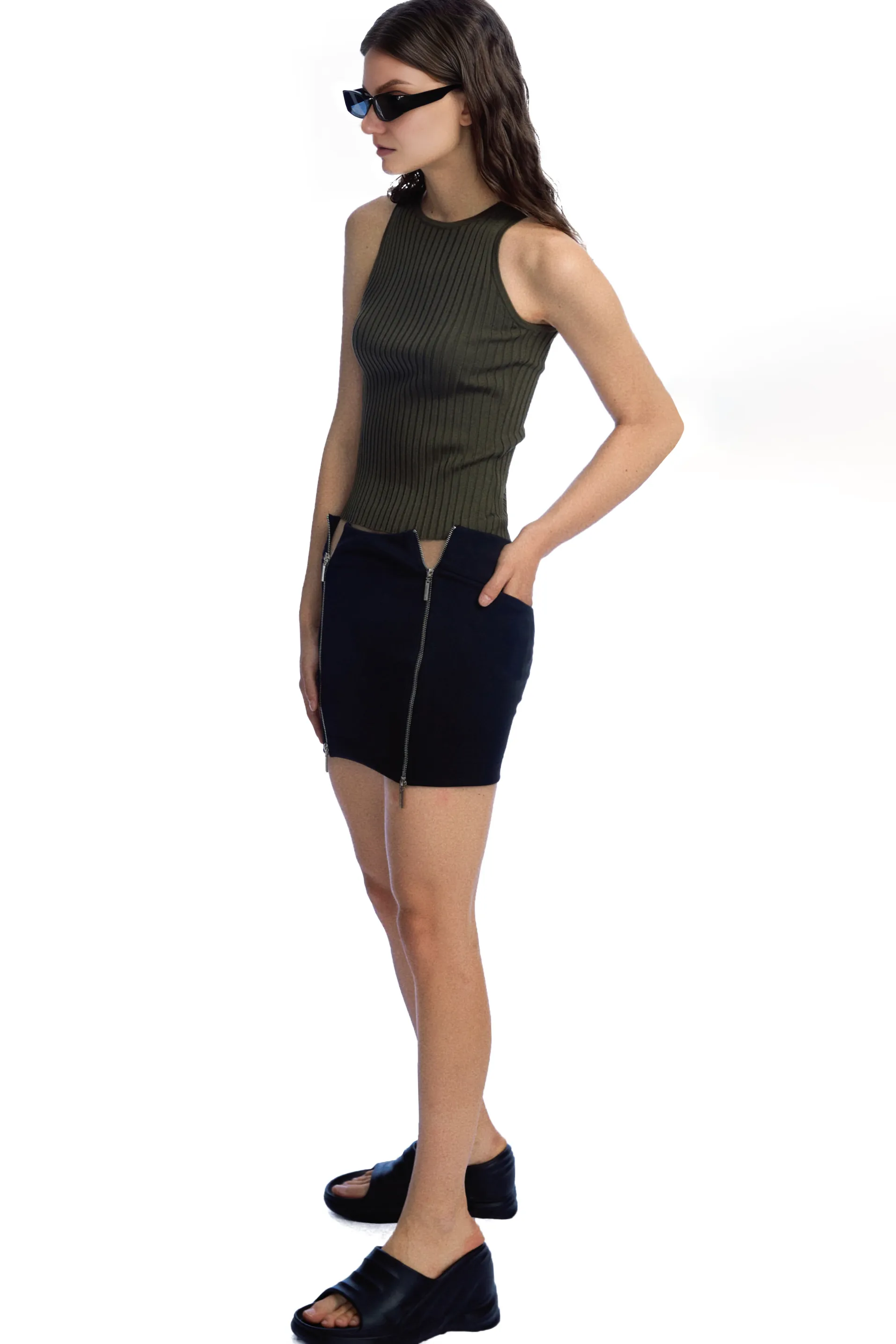 Crewneck Ribbed Knit Tank Top