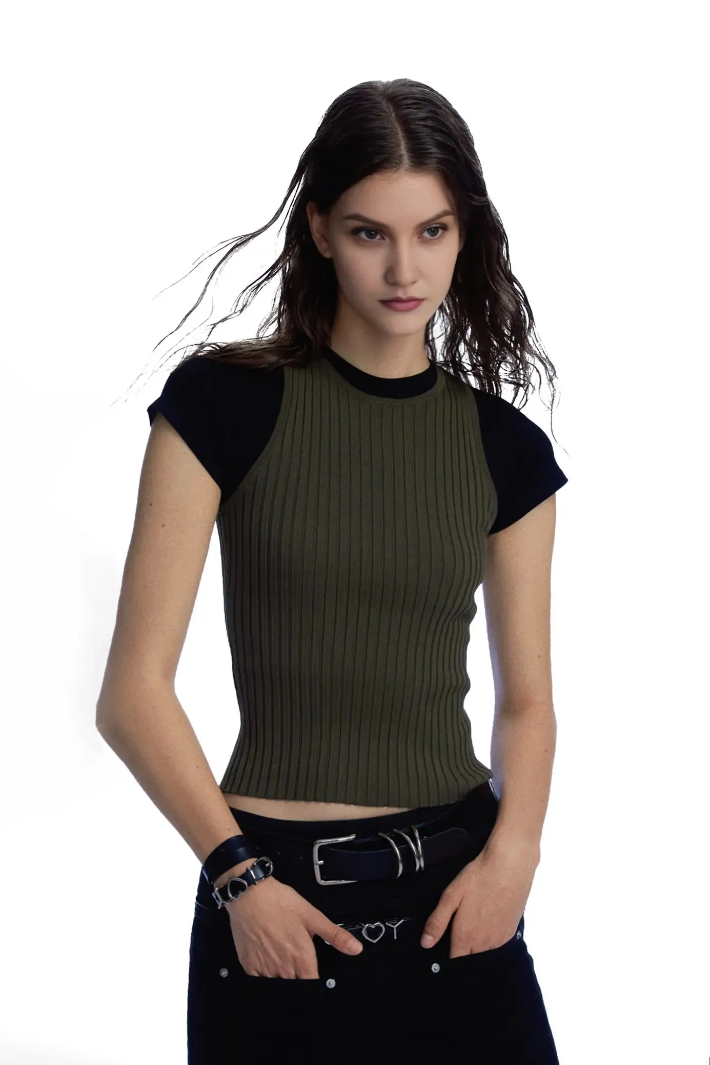 Crewneck Ribbed Knit Tank Top
