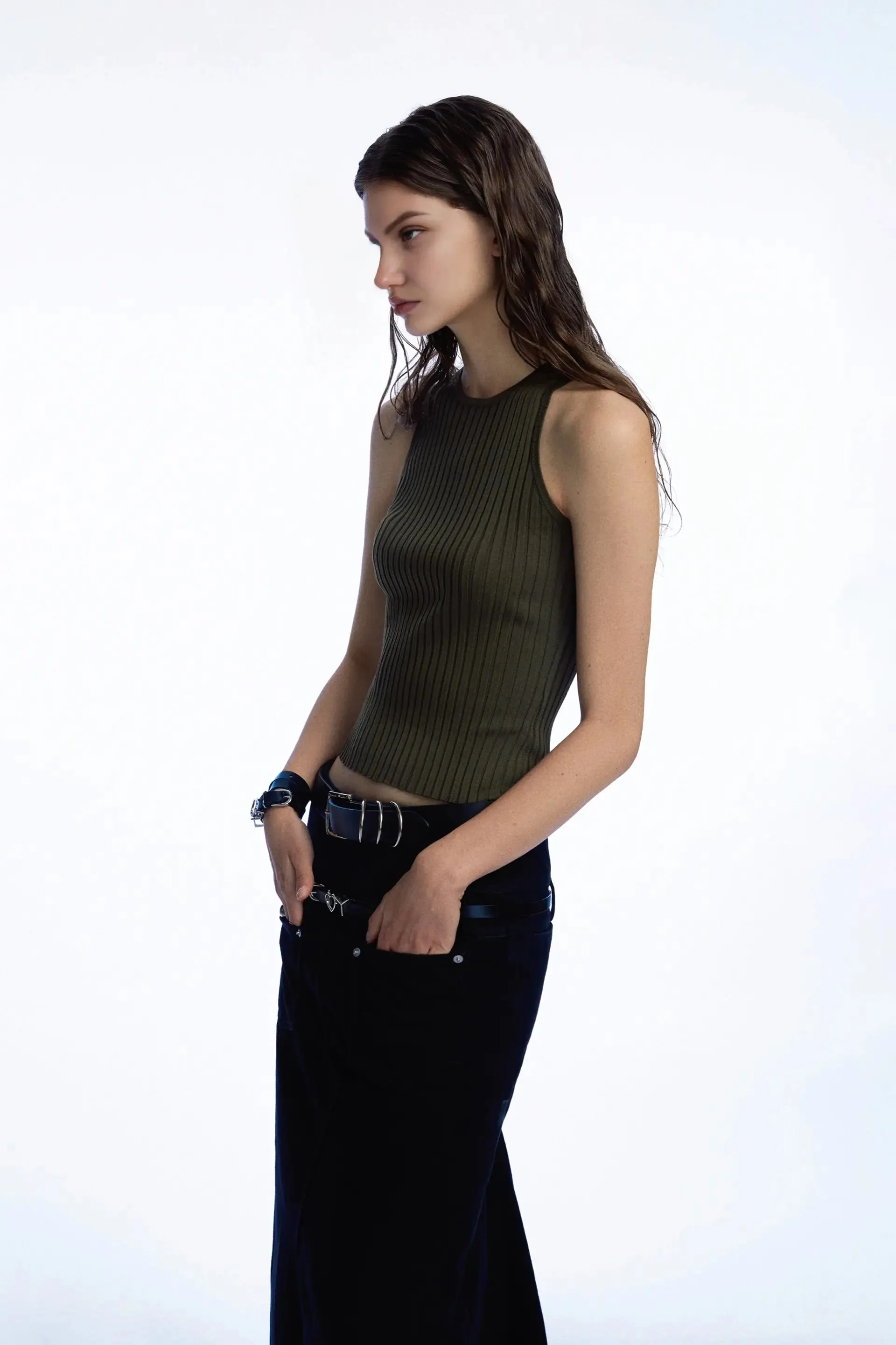Crewneck Ribbed Knit Tank Top