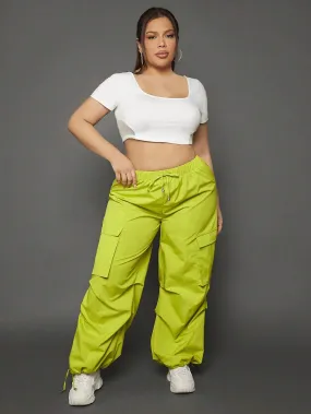Crop Tee And Drawstring Waist Cargo Pants