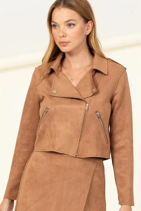 cropped faux suede jacket