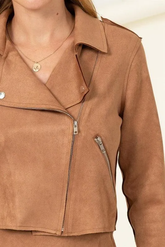 cropped faux suede jacket