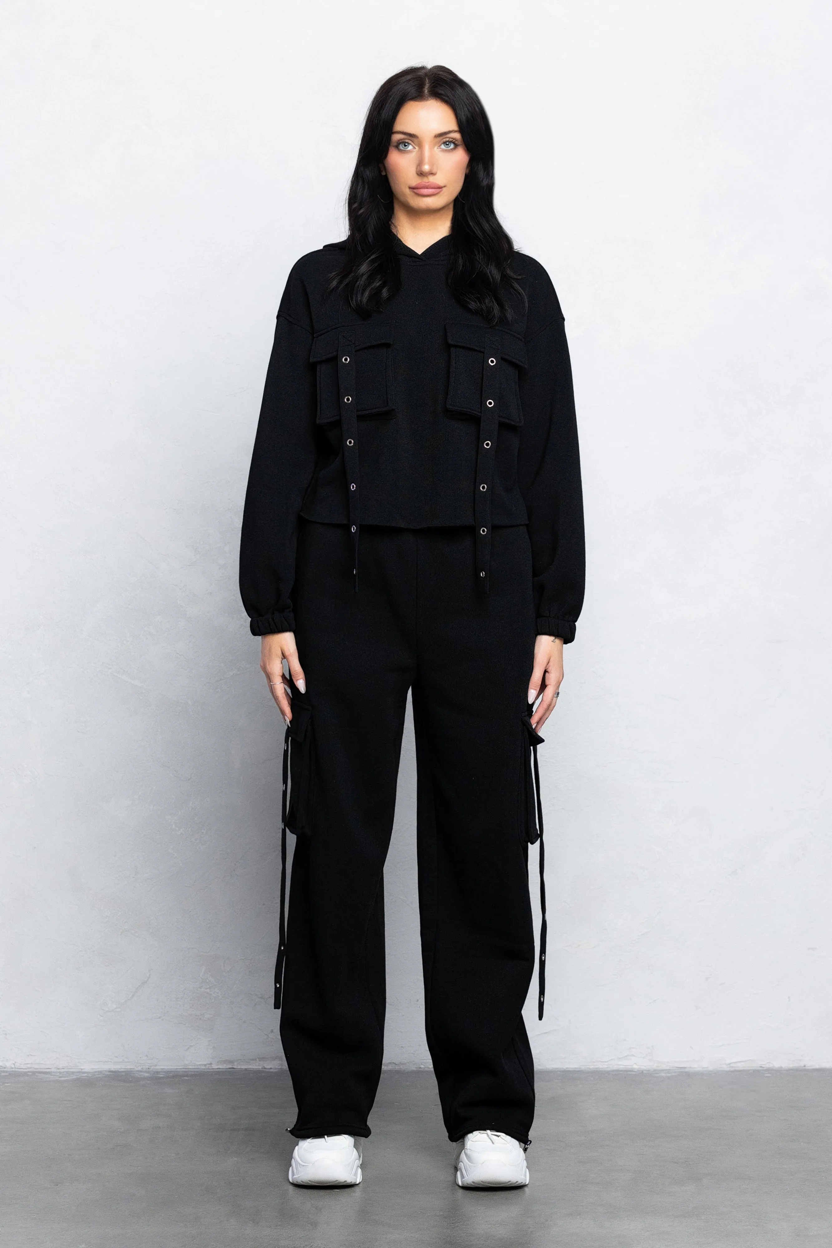 DIXIE CARGO FLEECE PANTS SET - BLACK