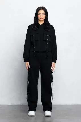 DIXIE CARGO FLEECE PANTS SET - BLACK