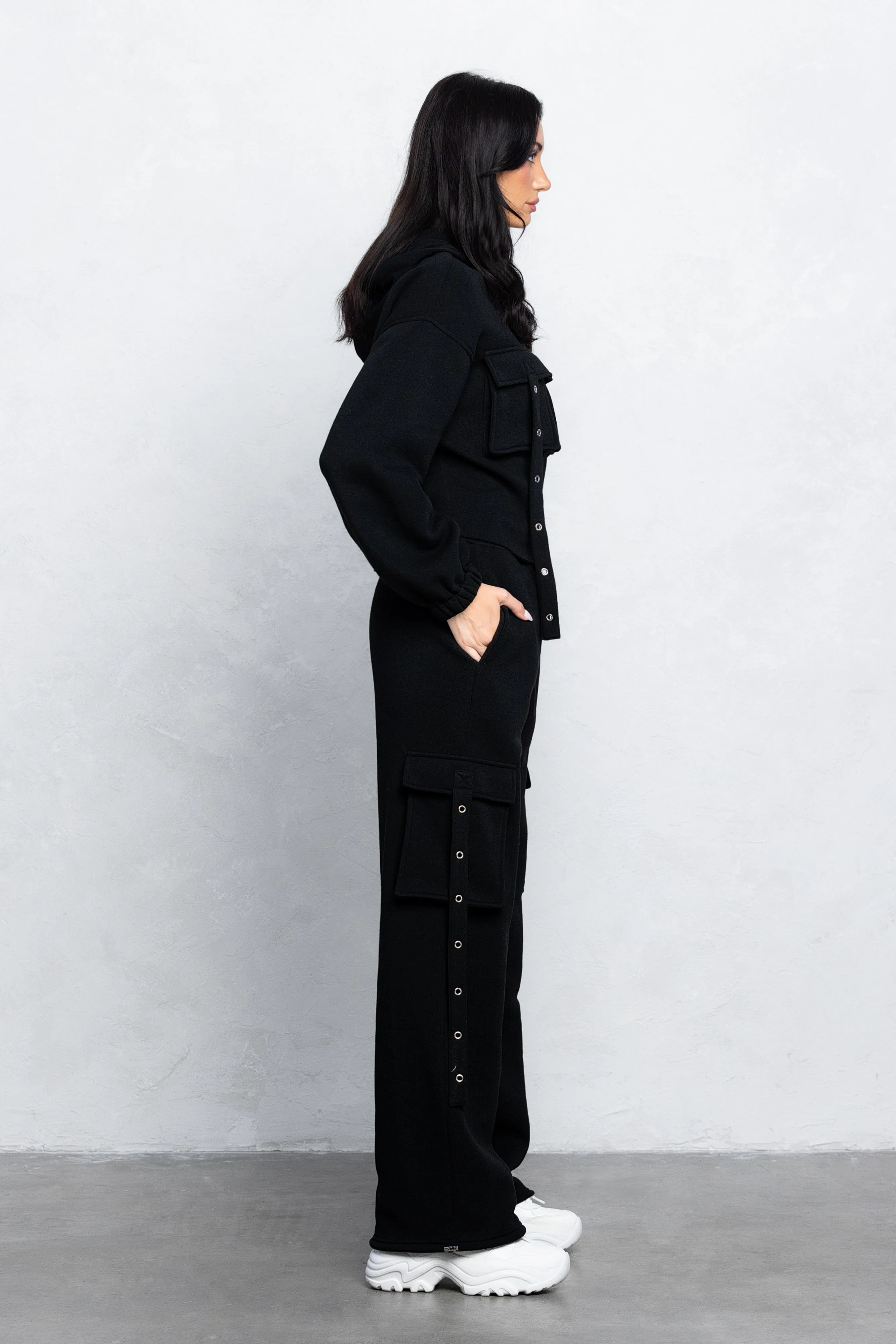 DIXIE CARGO FLEECE PANTS SET - BLACK