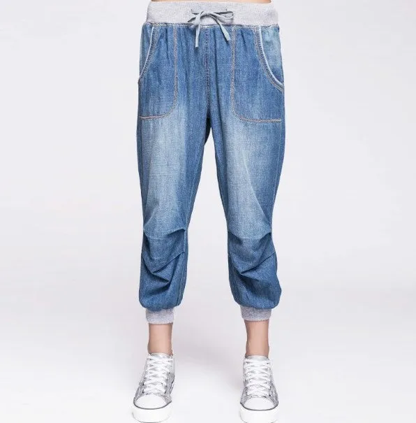 Elastic Waist Cropped Jeans