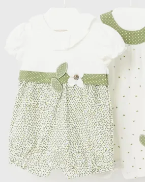 Eucalyptus Green Printed Romper with Daisy Appliqué
