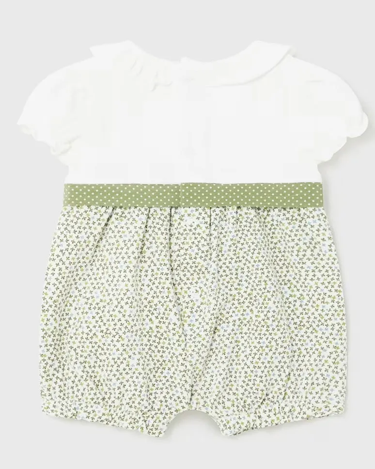 Eucalyptus Green Printed Romper with Daisy Appliqué