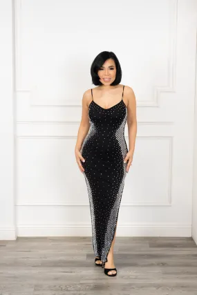 Evelyn - Black Pencil Dress with Crystal Accents