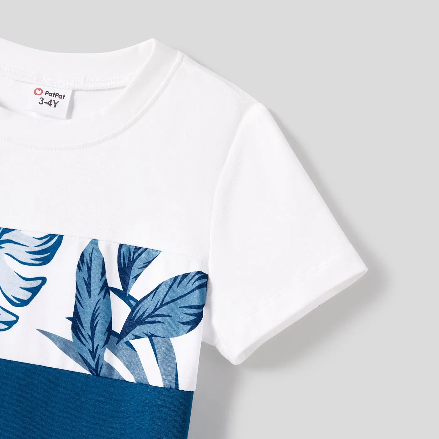 Family Matching Plant Print Splice Belted Tank Dresses and Color Block Short-sleeve T-shirts Sets