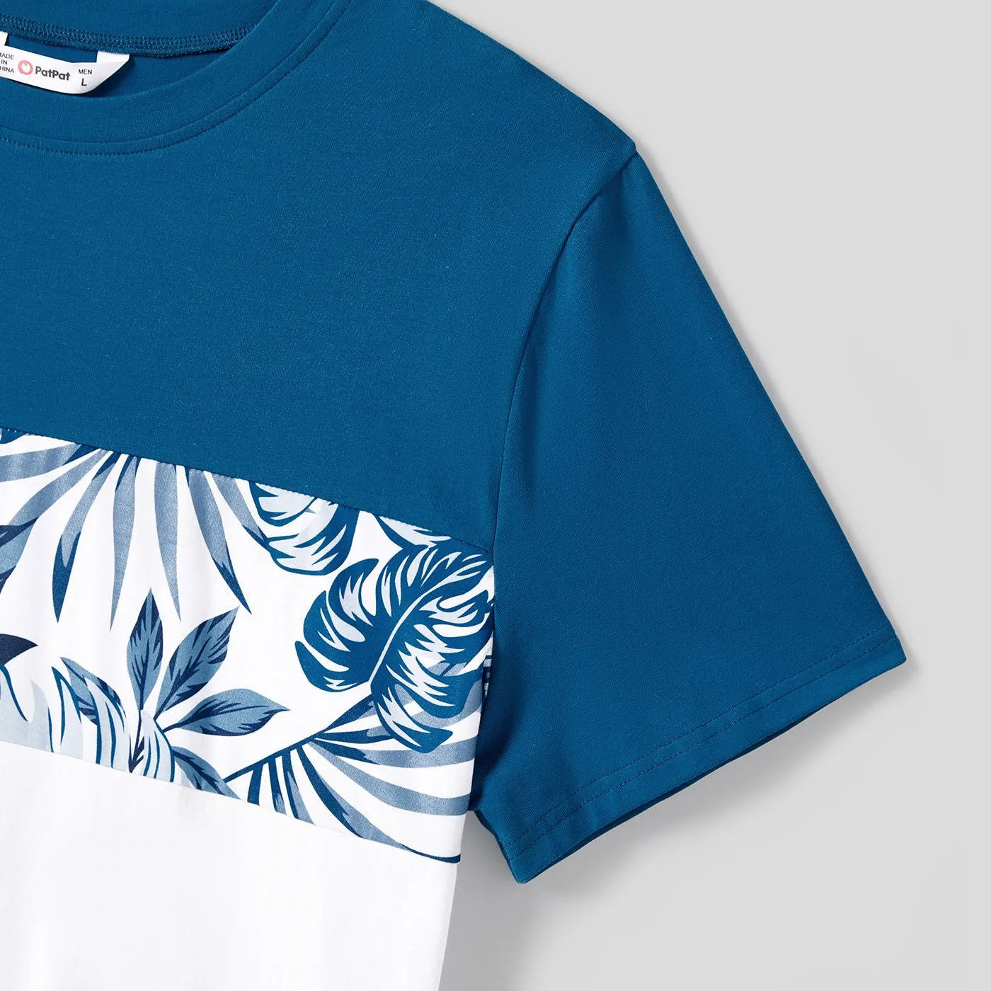 Family Matching Plant Print Splice Belted Tank Dresses and Color Block Short-sleeve T-shirts Sets
